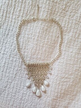 Chainmail White Teardrop Bib Necklace
